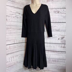 The Fold London Dress Womens Sz L V Neck Knit bandage Sculpt Black Fit & Flare
